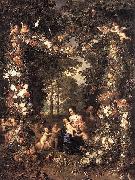 Heilige Familie in einem Blumen und Fruchtekranz Jan Brueghel